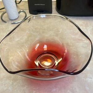 Vintage Cranberry Pink Glass Chip and Dip Set by Indiana Glass Co.